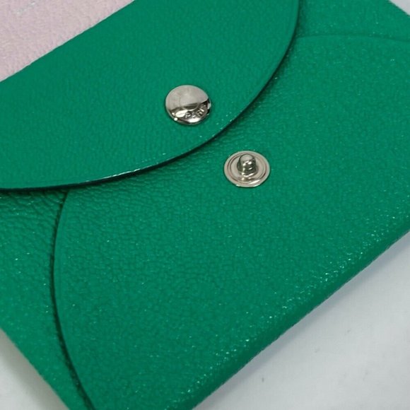 HERMES Coin Compartment coin purse Calvi duo Bicolor Card Case Green/pink - Picture 7 of 12